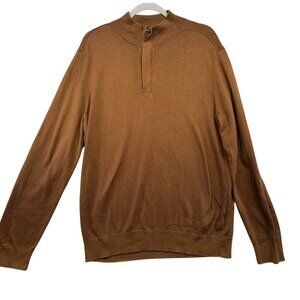 Banana Republic Mens Premium Luxe Yarn Mock Neck Sweater L Brown 1/4 Zip